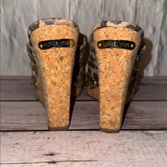 Michael Kors Belinda Mule Brown Leopard Suede Studded cork Wedge Heels - Picture 4 of 6